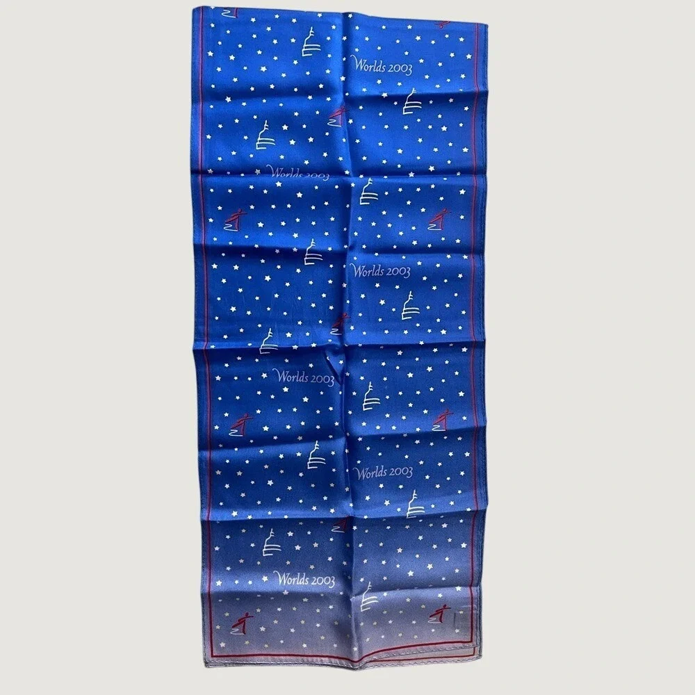 Vintage 2003 World Figure Skating Championships Silk Scarf Washington DC Blue